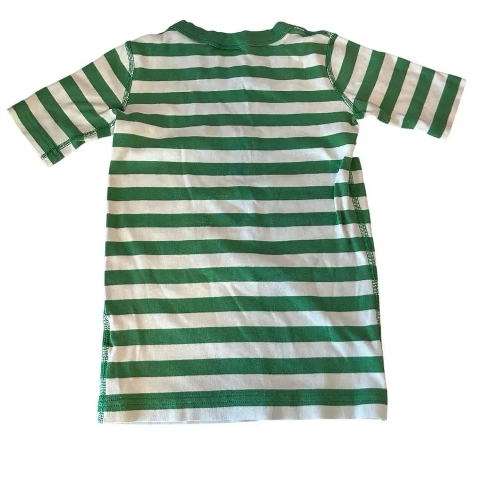 Hanna Andersson Girl’s Striped Short Sleeve John Pajama‎ Top Size 8 130cm Green